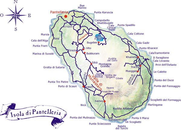 La cartina dell'Isola di Pantelleria